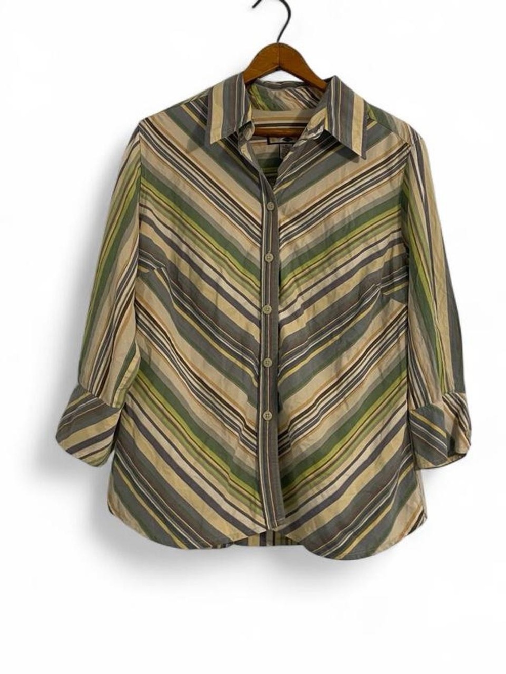Caribbean Joe Women's M Cotton Multicolor Stripe Vintage y2k 3/4 Sleeve Shirt
